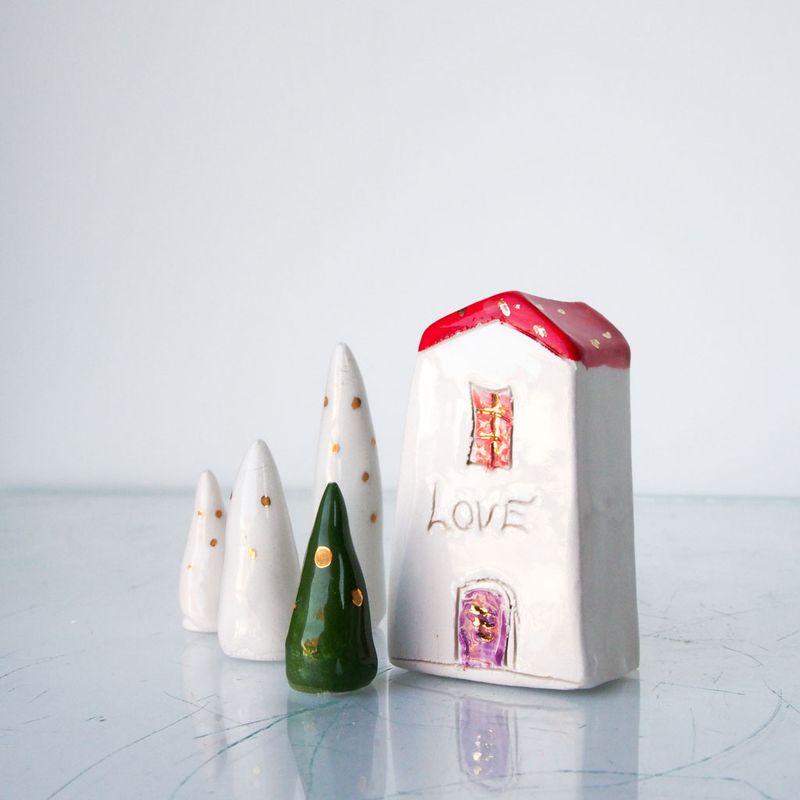 LOVE little Clay House, Motivational cermic house,  Handmade tiny ceramics sculptures, maison miniature céramique