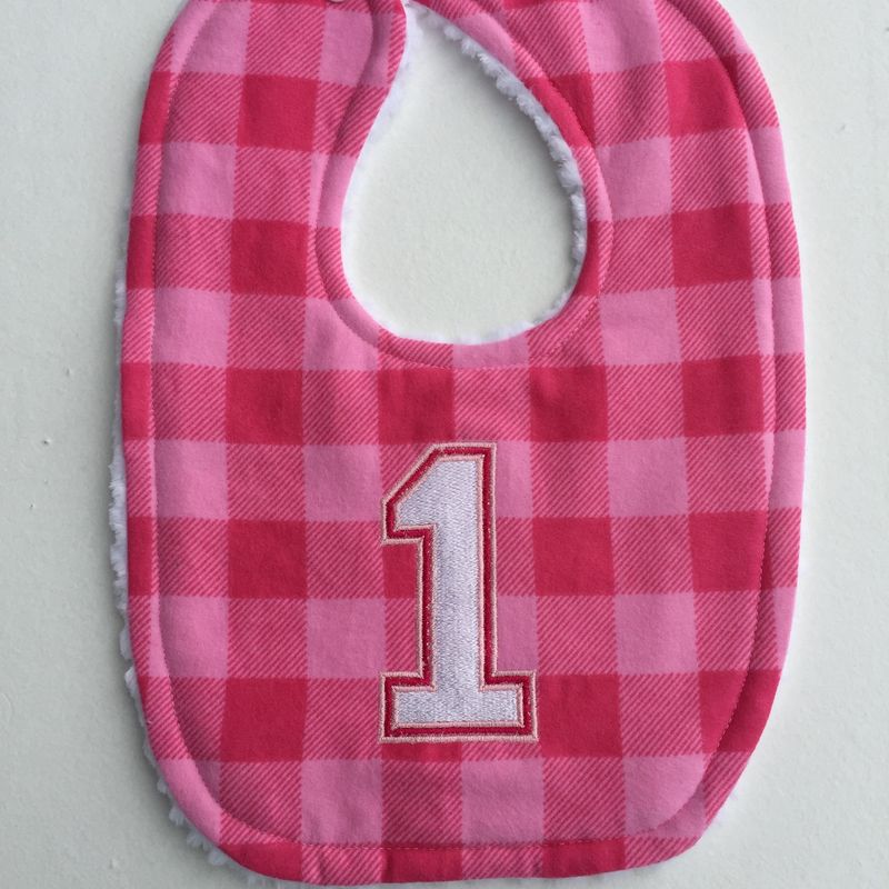 Pink buffalo plaid birthday bib for girls