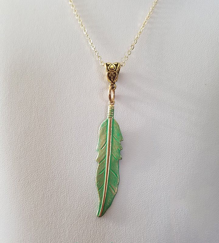 Native American Jewelry/Native American Feather Necklace/Gold Feather Necklace/Tribal Feather Necklace/Bohemian Feather Necklace