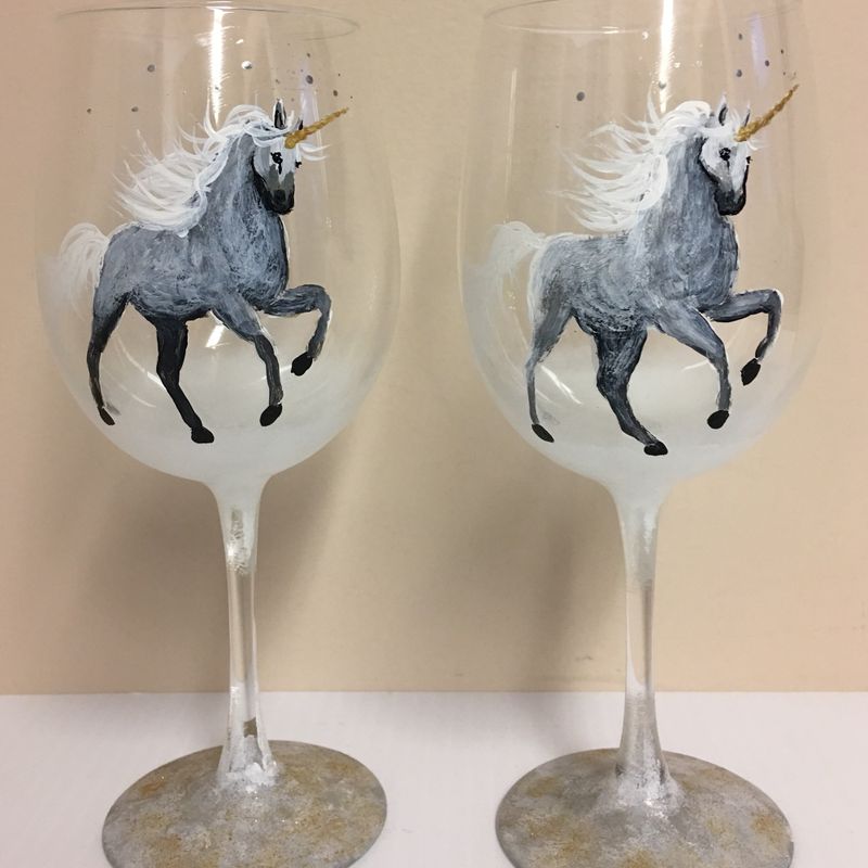 Wine Glasses -Winter Unicorn