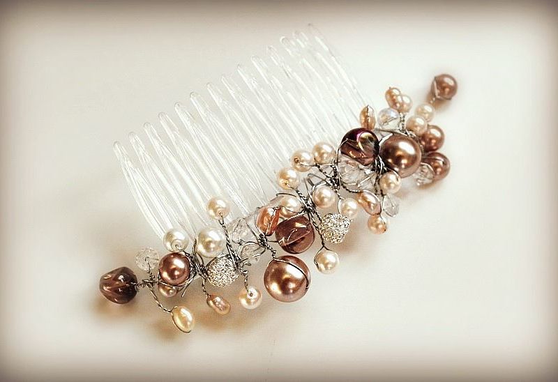 Pearl and Champagne Bead Haircomb