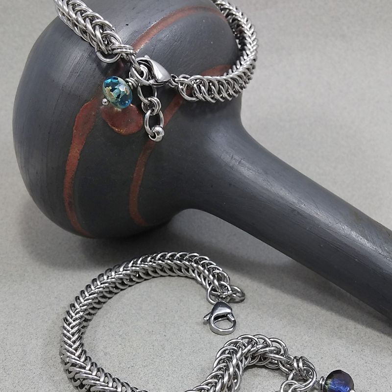 Stainless Steel Chain Mail Unisex Bracelet - Half Persian weave 4-n-1