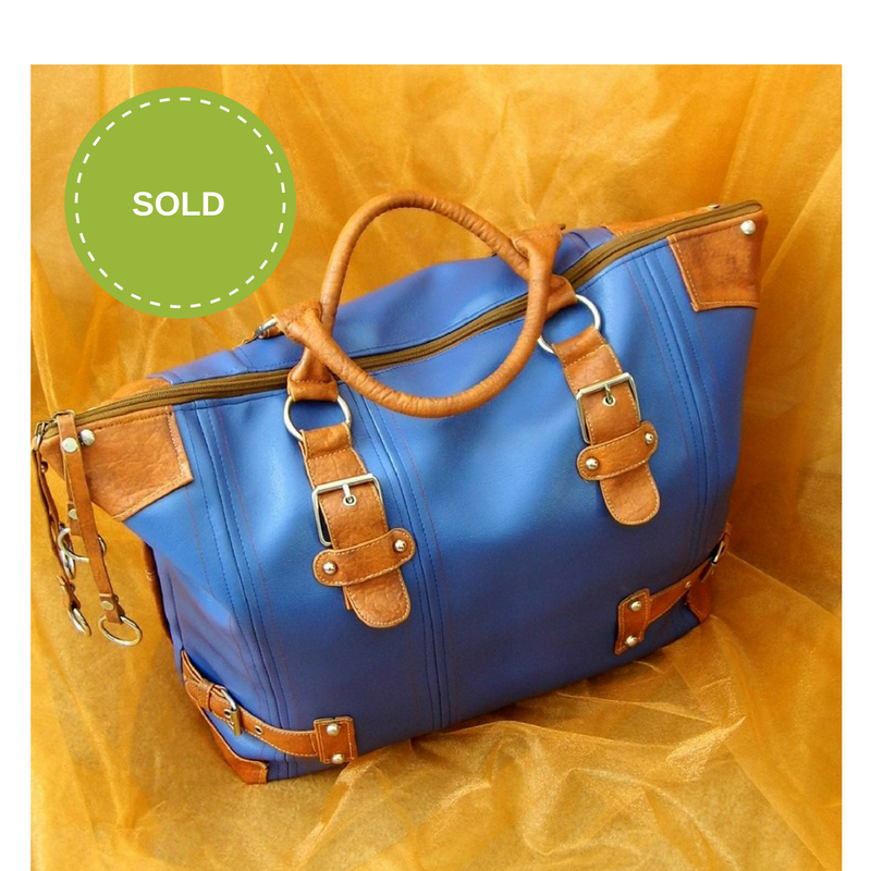 SOLD!!! Blue Weekender Vegan Leather Bag, Vegan Womens Weekend Bag, Travel Bag, Weekender Travel Bag, Faux Leather Overnight Bag, Leather Bag