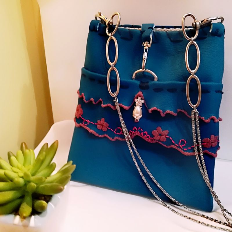 Little blue crossbody boho bag or clutch bag