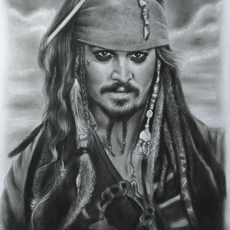 Pirate Original Drawing, Oil on Paper