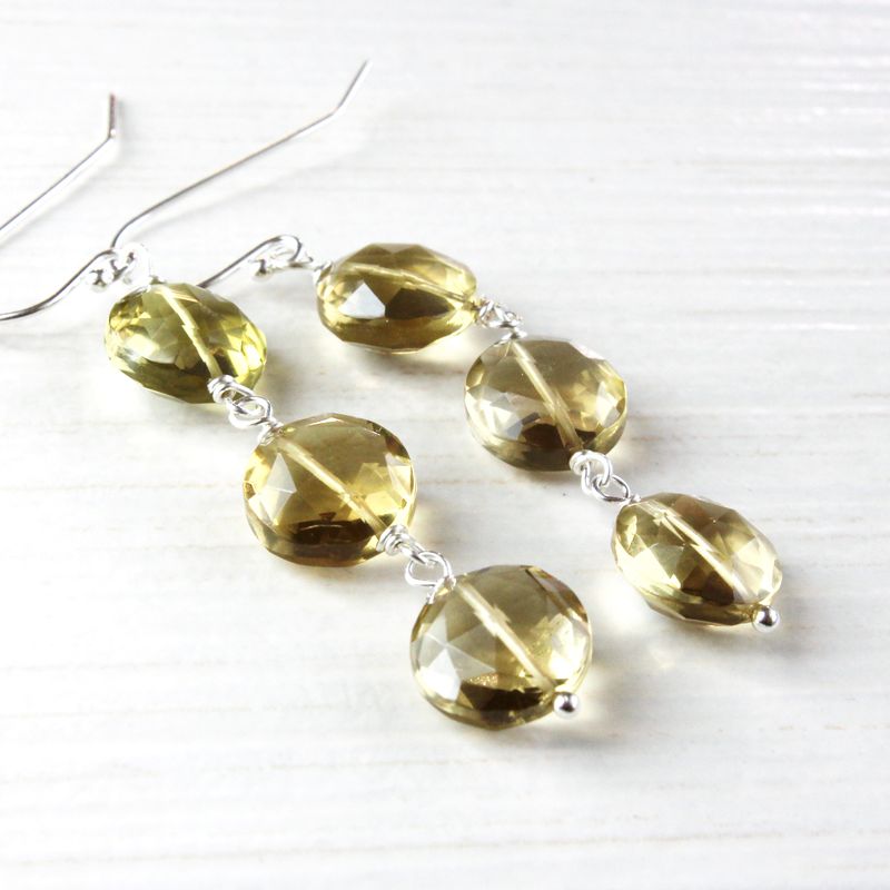 Golden Quartz Earrings Sterling Silver Gemstone Jewelry Holiday Gifts For Her