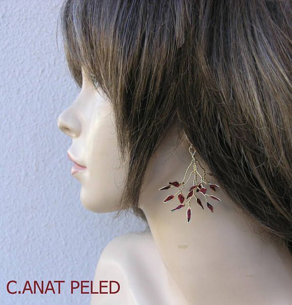 red leaf earrings, 3d earrings, occasion earrings.