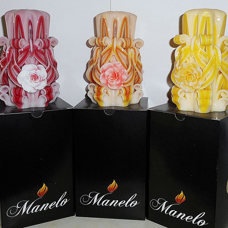 Set of 3 - Rose candle - Unique - Handmade gift candle - Hand Carved candles - 5 inch/ 12cm - red candle - orange candle - yellow candle