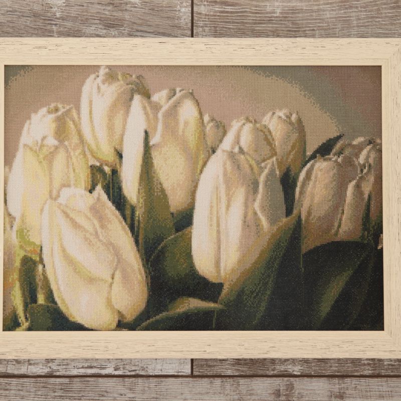 Finished cross stitch framed flowers embroidery