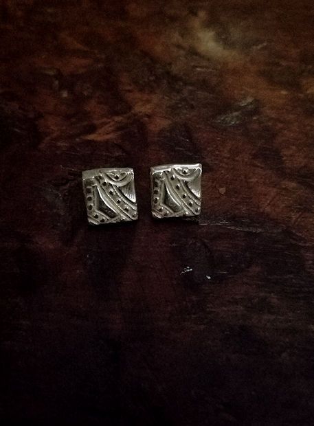 Sterling Silver Handmade Stud Tile Earrings #10 Truly Unique!