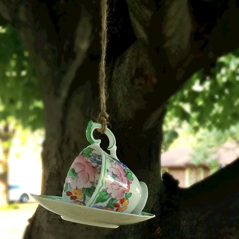 Floral Tea Cup Bird Feeder