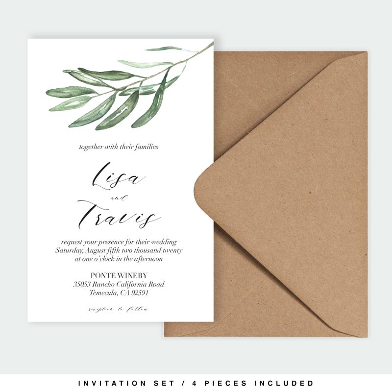 Greenery Wedding Invitation Template, Wedding Invitation, Wedding Invitation Suite