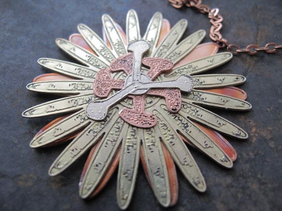 Shiny Passion Flower Pendant,Metal Passiflora Flower Necklace with Brass,Copper and Silverplated Brass Layers