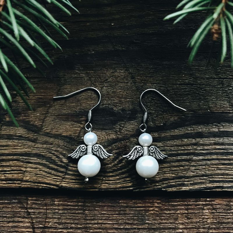 Gemstone Angel Earring - Pearl/ Rose quartz/ Turquoise / Hematite