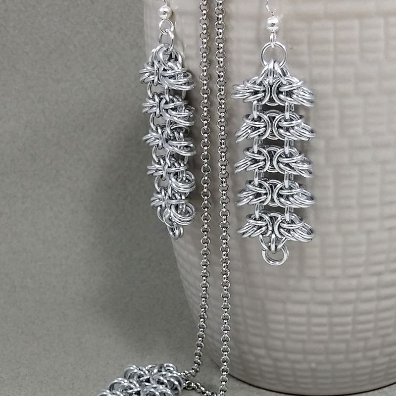Earrings and Necklace Silver Aluminium Chain Mail Jewelry Set