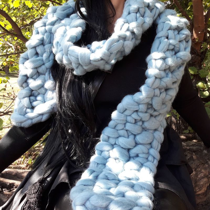 Hand arm knitted Super chunky oversized Merino wool scarf
