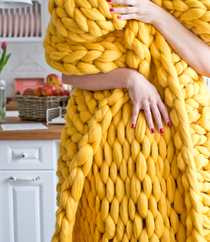 Arm knitted wool blanket, oversized knit