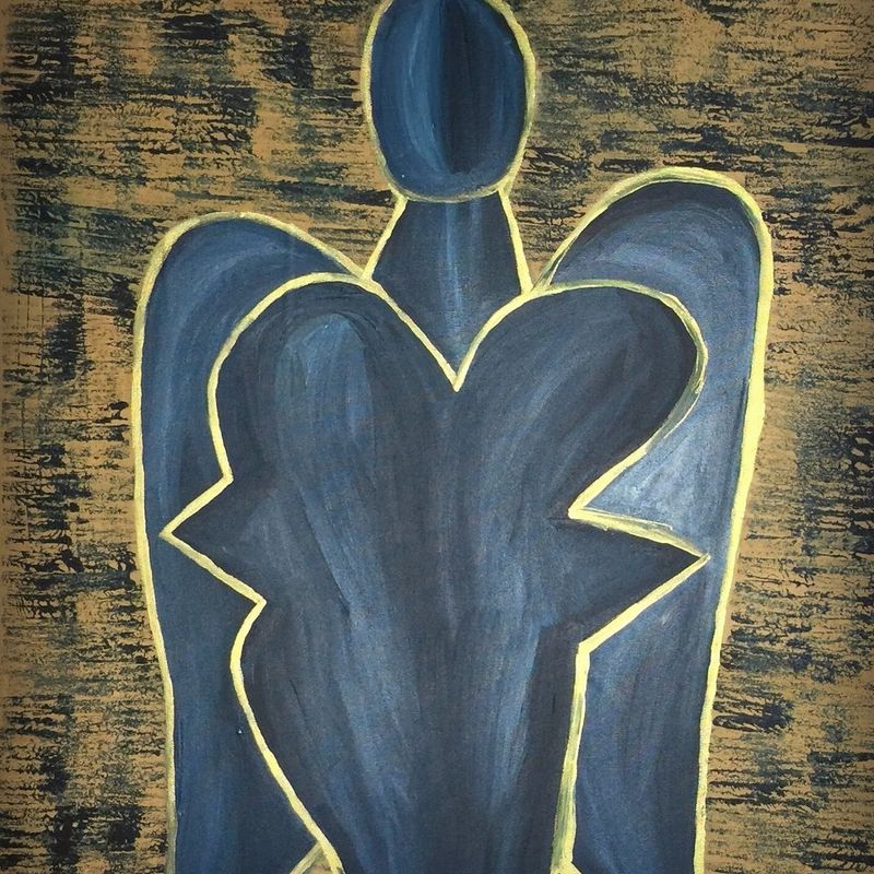 Abstract Angel Painting - Abstract Figurative Painting - Large Painting - Blue Angel - Home Decor - Spiritual Art - Poetry Art