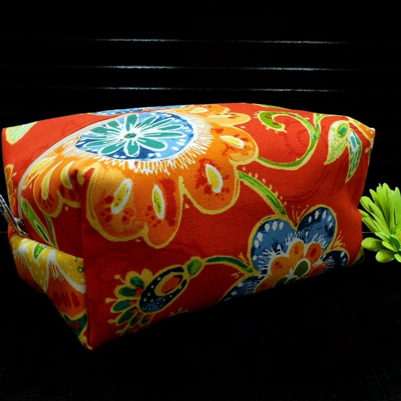 Womens Toiletry Travel Bag, Orange Makeup Bag For Women, Boxy Bag For Makeup, Floral Cosmetic Bag, Travel Organizer, Large Makeup Bag