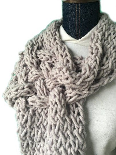Woven gray finger knitted single wrap infinity scarf, unique, warm