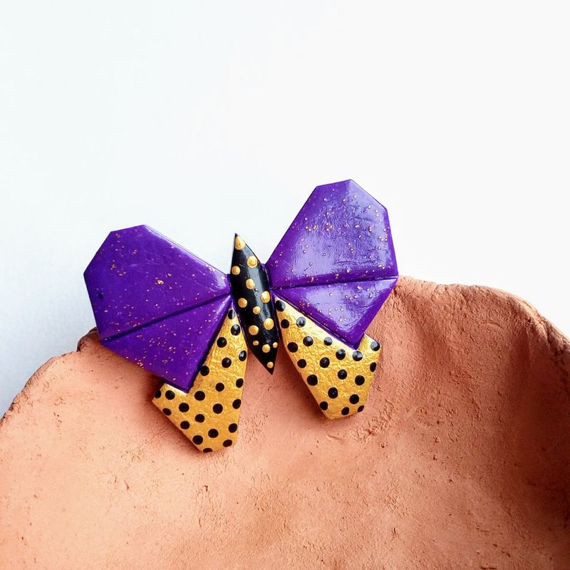 Purple butterfly brooch, graphic jewelry, graphic brooch, purple and gold, lapel pin, coat accessory, cute gift, original brooch
