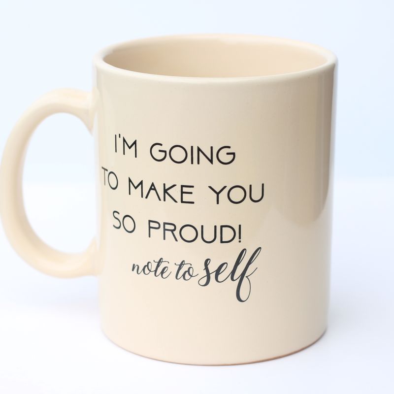 Coffee Mug with Quote. Beige 13 oz Mug. Graduation Gift. Self Love Pottery Mug. New Job Gift. Promotion Gift. Inspirational Quotes.