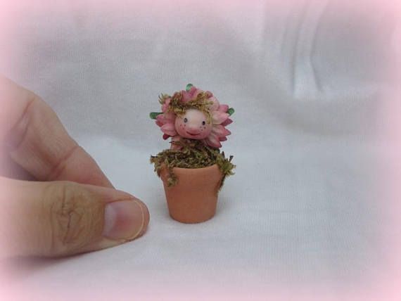 Ooak miniature flowerpot for Dollhouse 1:12 scale made of Prosculpt