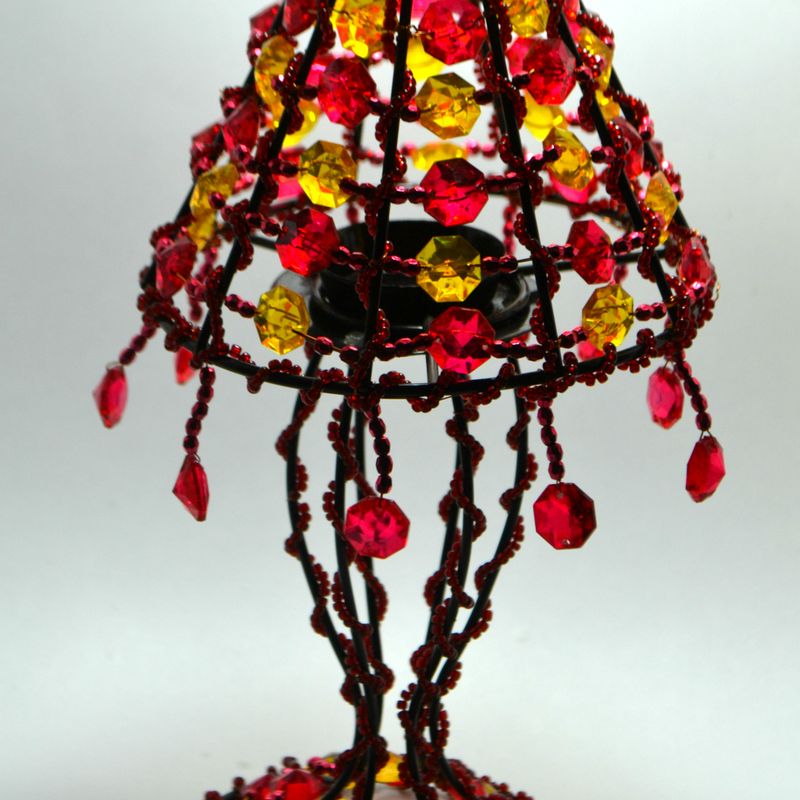 Red Yellow Beaded Tealight Lamp Shade, Beaded Candle Holder, Red Decor, Beaded Home Decor, Tealight Candle Holder, Decorative Lamp Shade