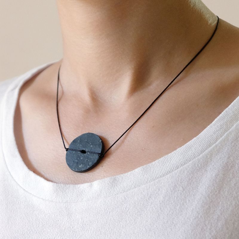 Minimalist jewelry - Concrete necklace | Simple and stylish | Circular pendant | Handmade necklace | Grey | String | Unique gifts (Women)