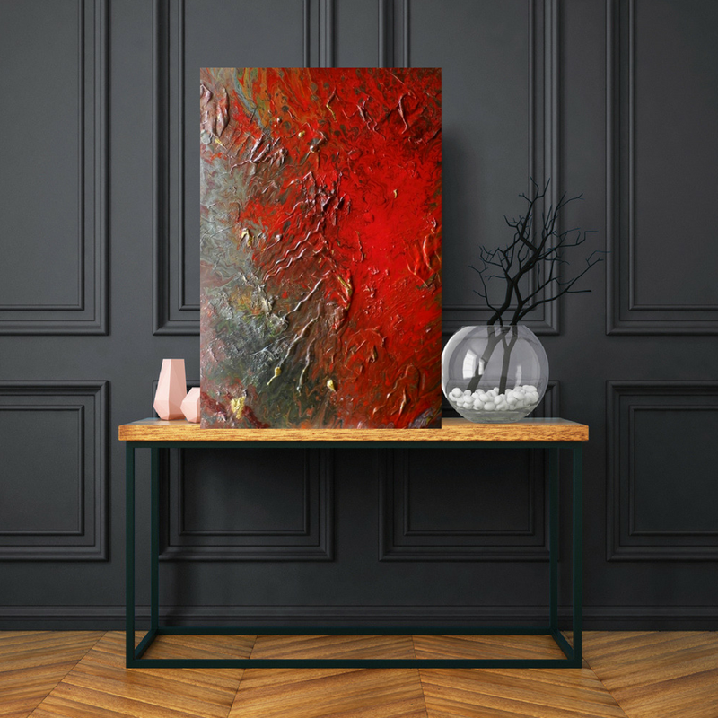 Large Red Painting, Textured Wall Art, Acrylic Pour Painting, 24 x 36 inches, Original Canvas Art, Modern Abstract Red Art Painting
