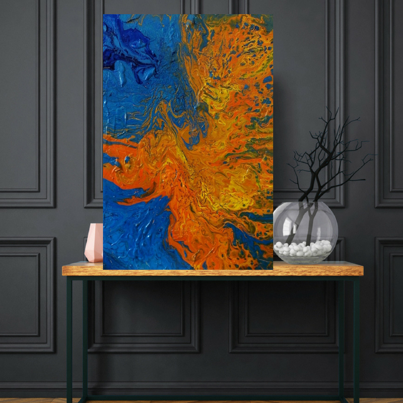 Large Acrylic Pour Painting, Orange Textured Painting, Large Original Painting on Canvas, Abstract Art On 24 x 36 inches