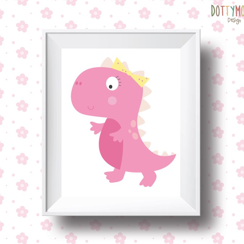 Pink dino girl, dinosaur print, children wall art