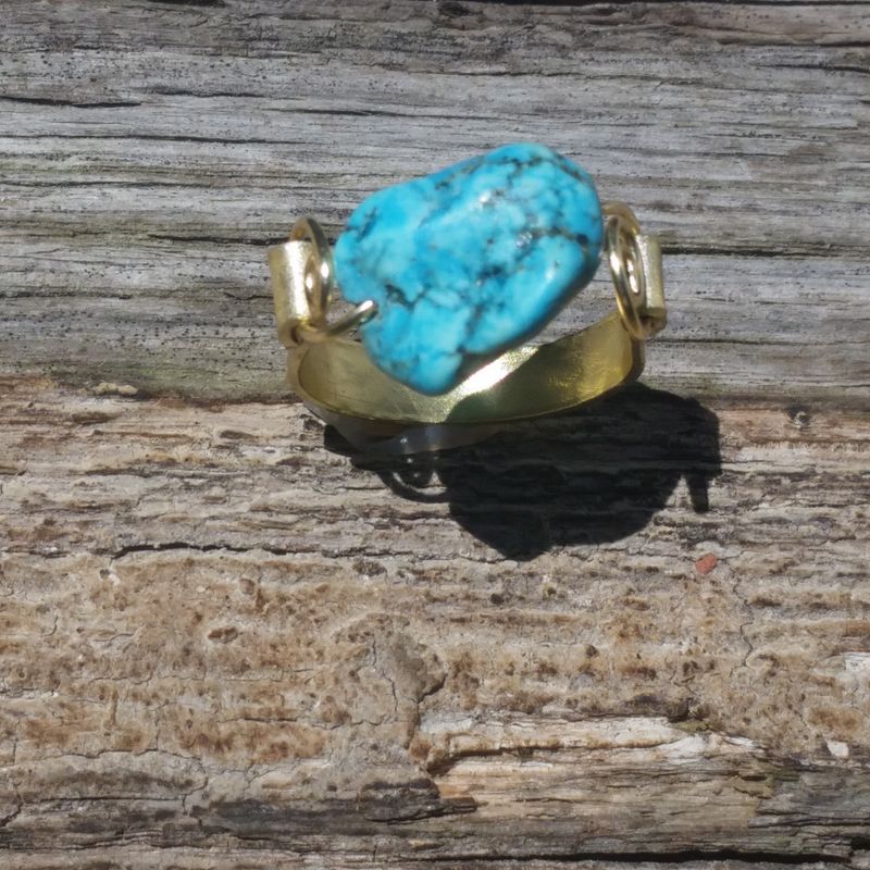 Handmade Gold Tone & Genuine Turquoise Ring