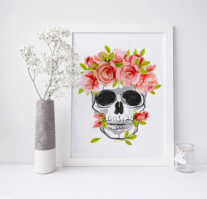 Skull wall art, floral skull