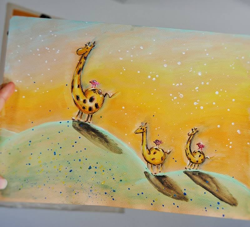 Giraffes Watercolor Illustration. Home Decor. Nursery Decor. Wall Art. Baby Room Decor