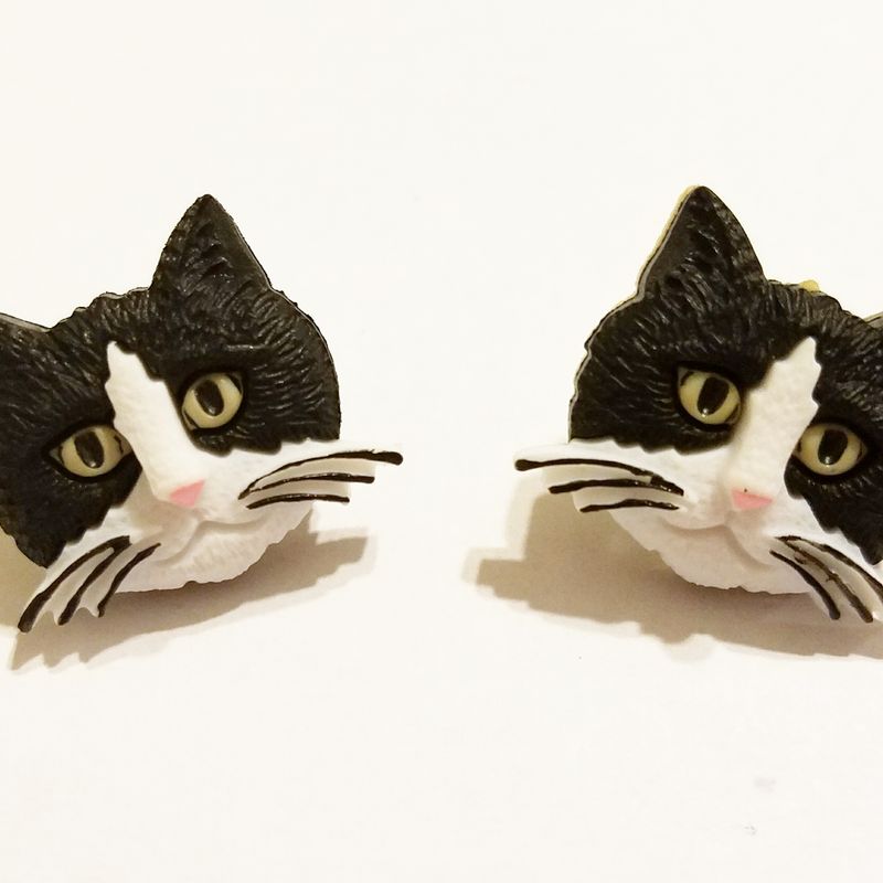 Cute Black and White Cat Post Earrings #26