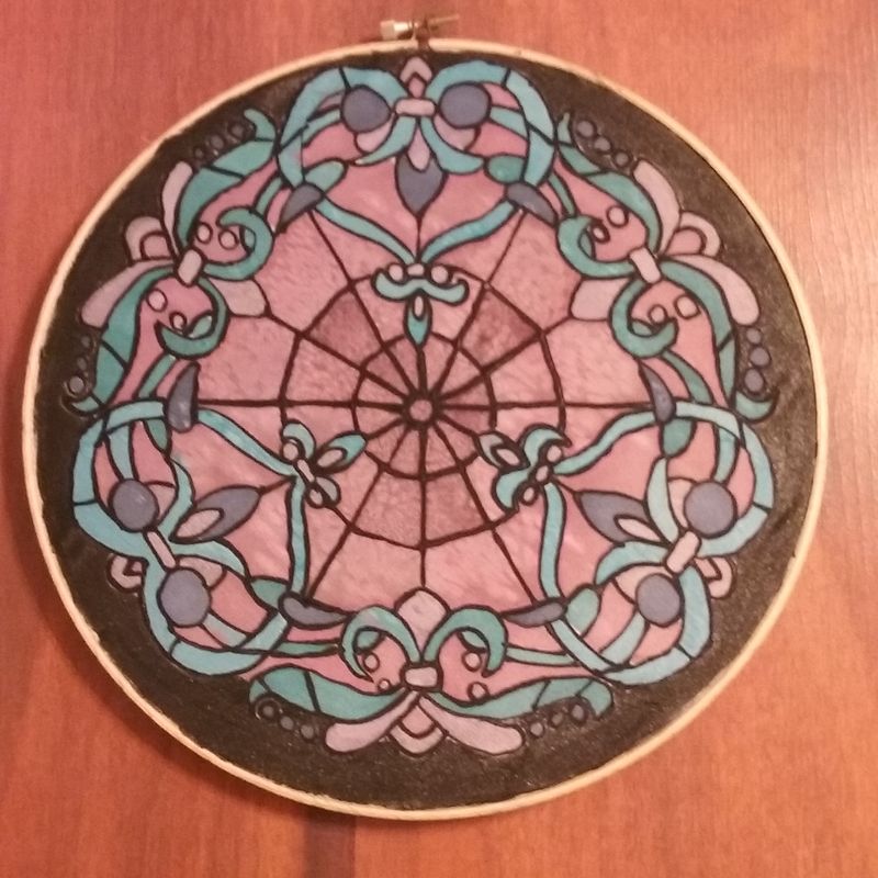 Stained Glass Inspired Silk Painting measuring 10"