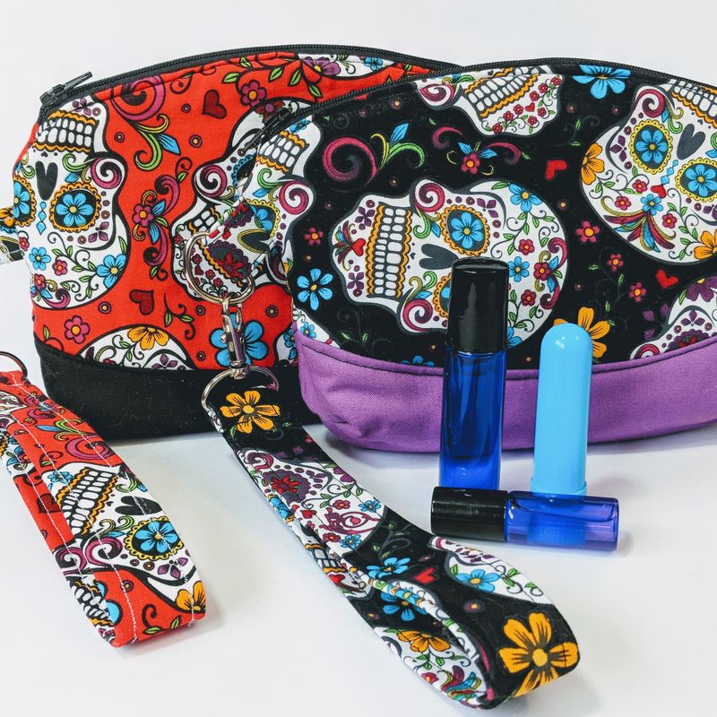 Sugar Skull roller ball wristlet, Travel essential oil, Roller ball carrier, Roller ball purse, Essential oil wallet, essential oil purse