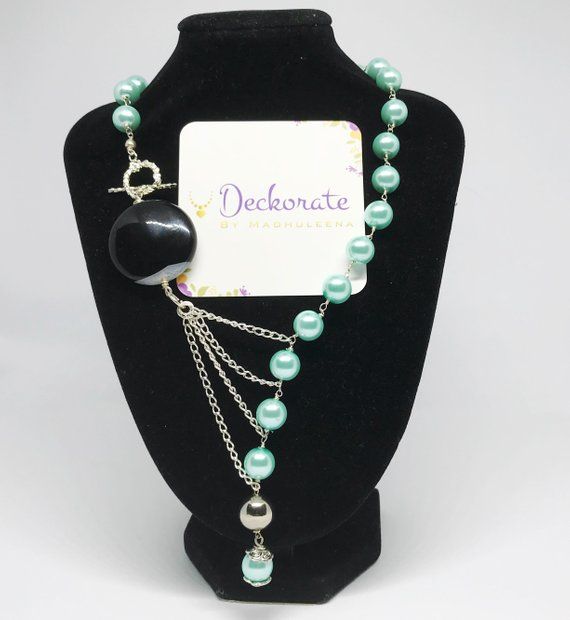 Asymmetric Pearl and Chain Necklace Evening Party Statement Jewelry for Women