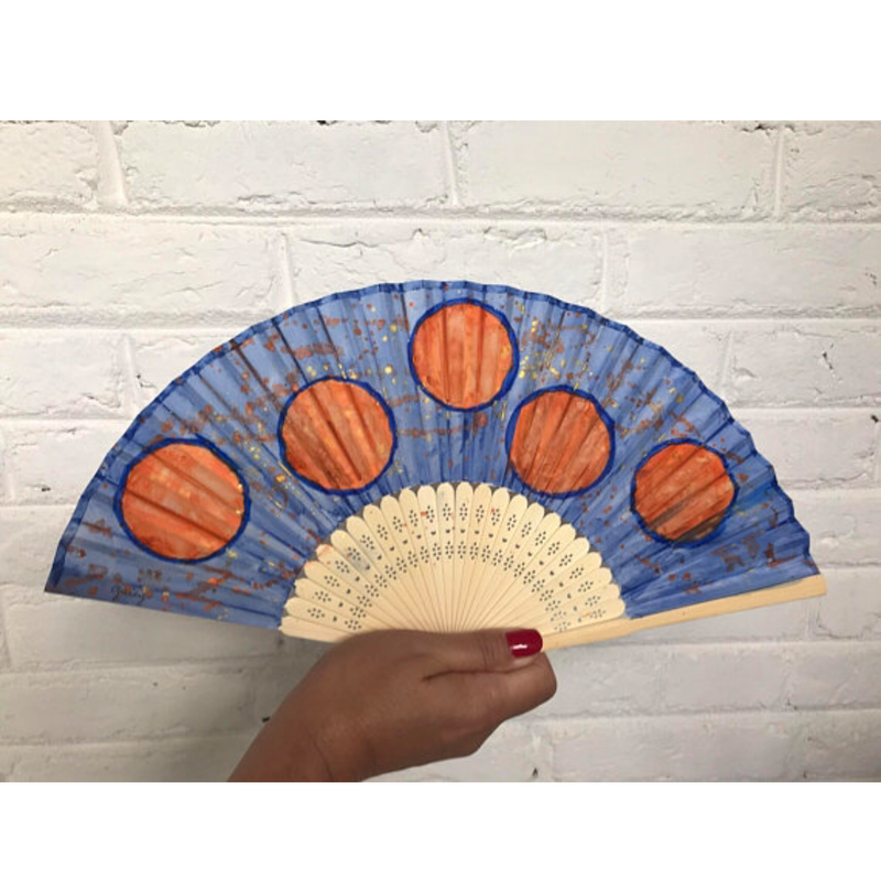 Blue Hand Painted Hand Fan