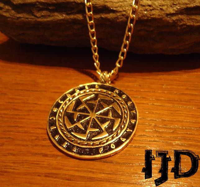 Golden Slavic Kolovrat Necklace - Slavic Kolovrat - Slavic Necklace - Tribal Necklace - Pagan Necklace - Golden Necklace - Slavic Medallion