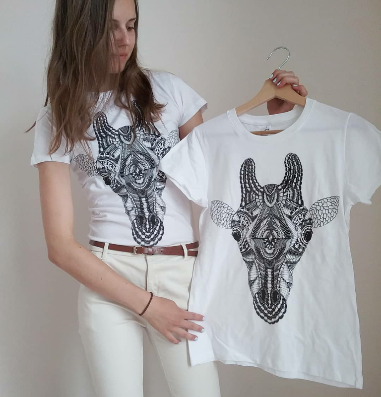 Womens TShirt - Regular Fit Tee - Giraffe TShirt - Womens Graphic Tees - Cool Womens Tops - Trendy Printed Tshirts - White Tee Shirts