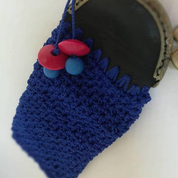 InnerTube/EyeGlass Case/Mobile Case/Crochet /Metal Frame Clasp/Wooden Beads/Makrame Yarn/ Free Shipping!!!