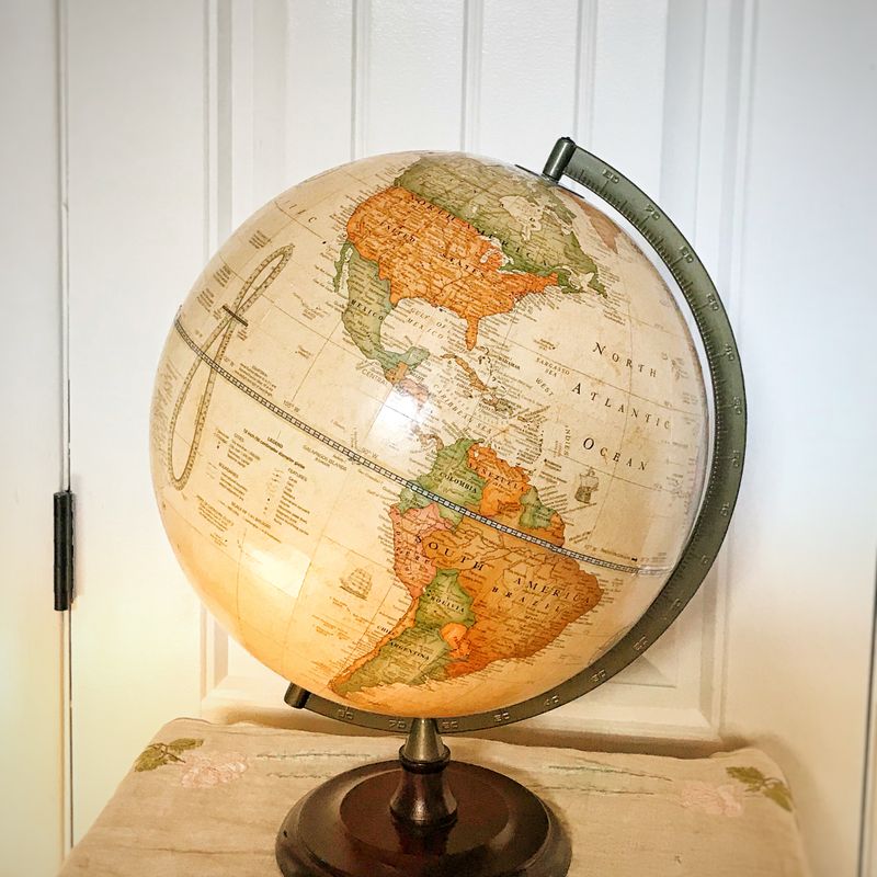 Vintage 12 inch Replogle Globe, world globe, Office Decor, Man Cave decor , Home School, Industrial Decor, cream globe, travel