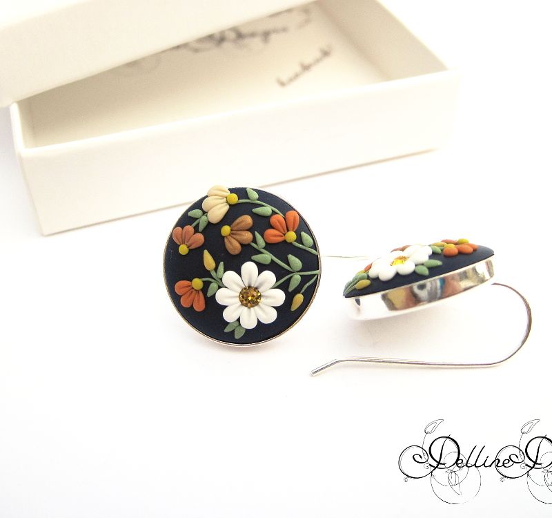 Sunshine * Unique Polymer Clay Set * Sterling Silver Earrings and Pendant * Floral Filigree Set * Spring Jewelry * Applique * Floral