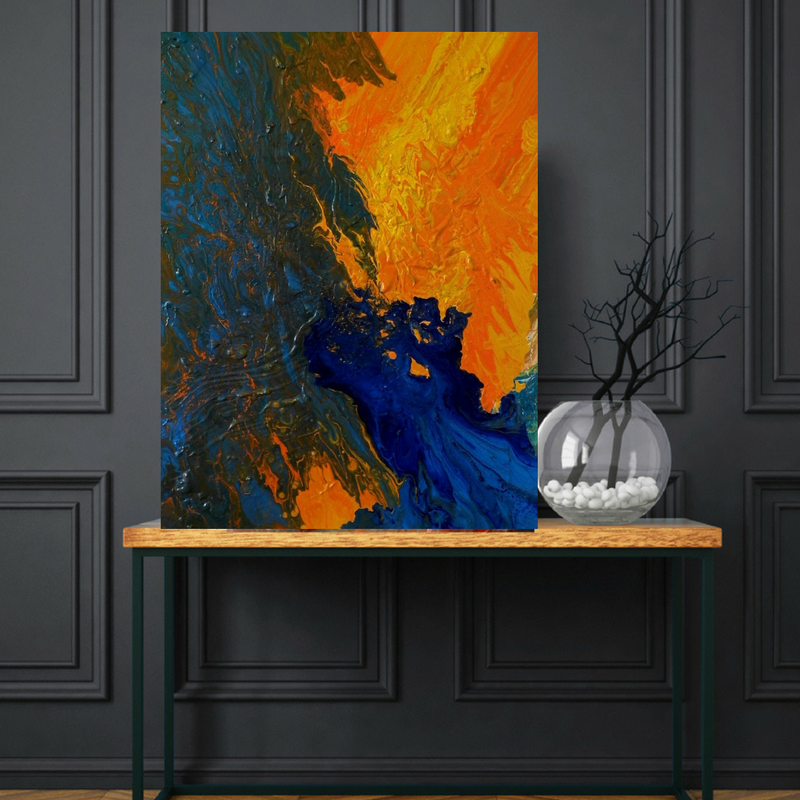 Large Acrylic Pour Painting, Orange Textured Painting, Large Original Painting on Canvas, Abstract Art On 30 x 40 inches