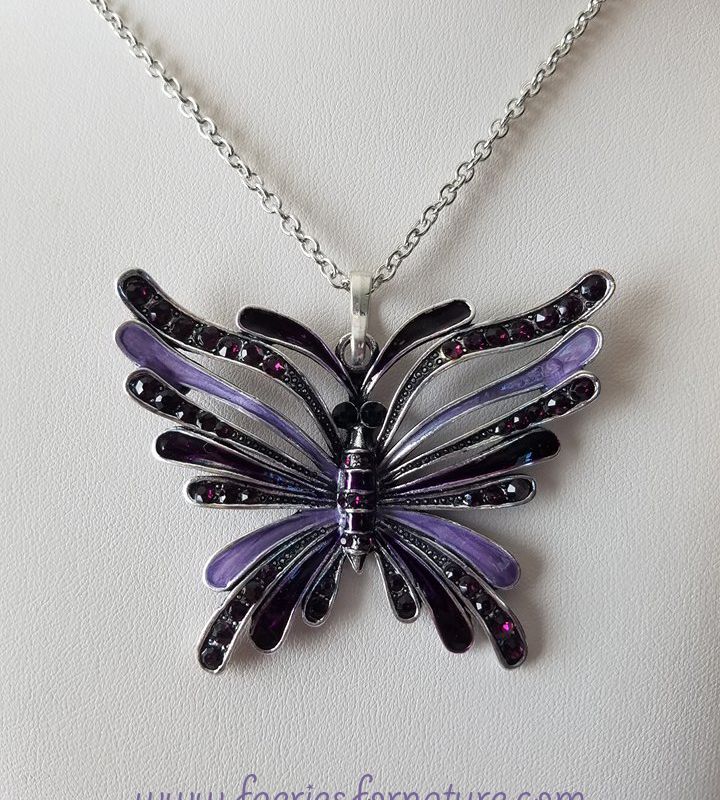 Silver Beautiful Blue/Purple Enamel Painted Butterfly Necklace