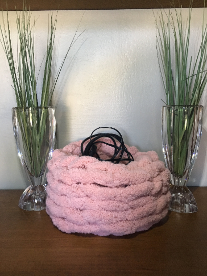 knit basket, storage bin, knitted basket