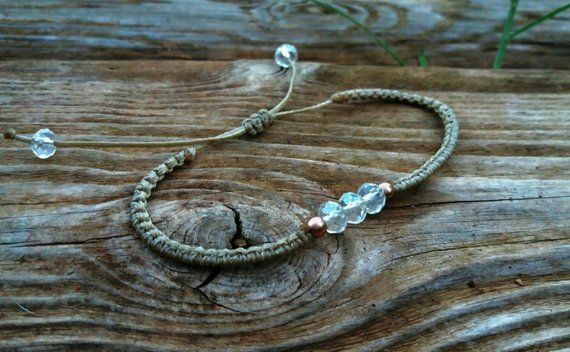 Beige Macrame Crystal Minimal Bracelet