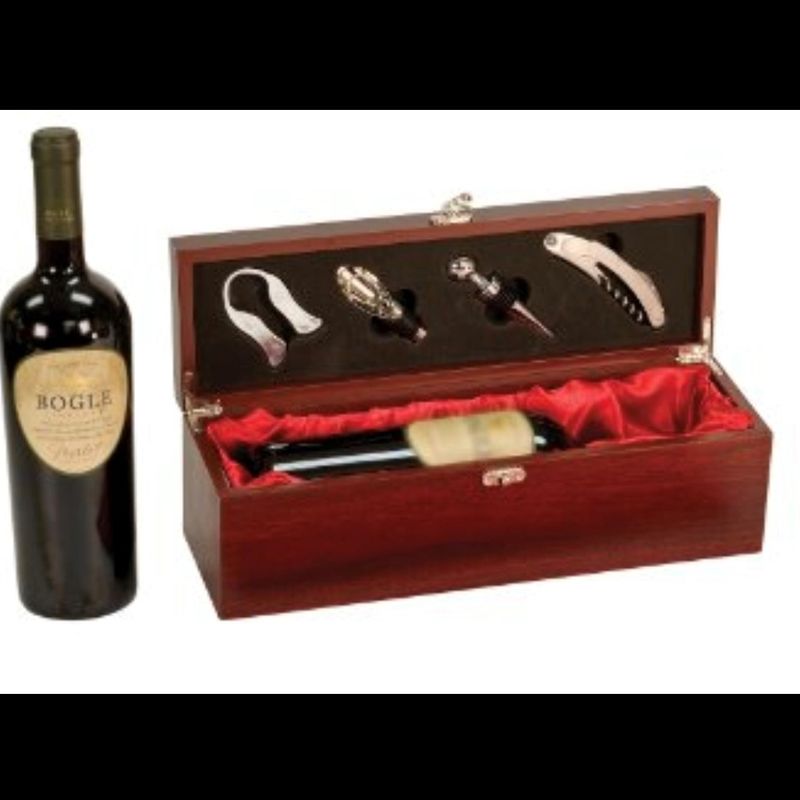wine boxes with tools with silk lining.